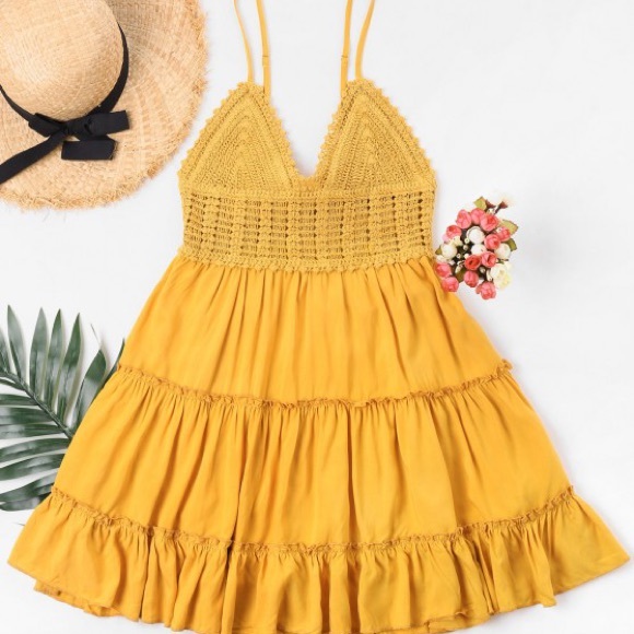 Yellow crochet panel dress - Picture 1 of 1